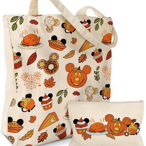 2 Pack Canvas Tote Bag - with Makeup Pouch Aesthetic Cute Women Reusable Canvas